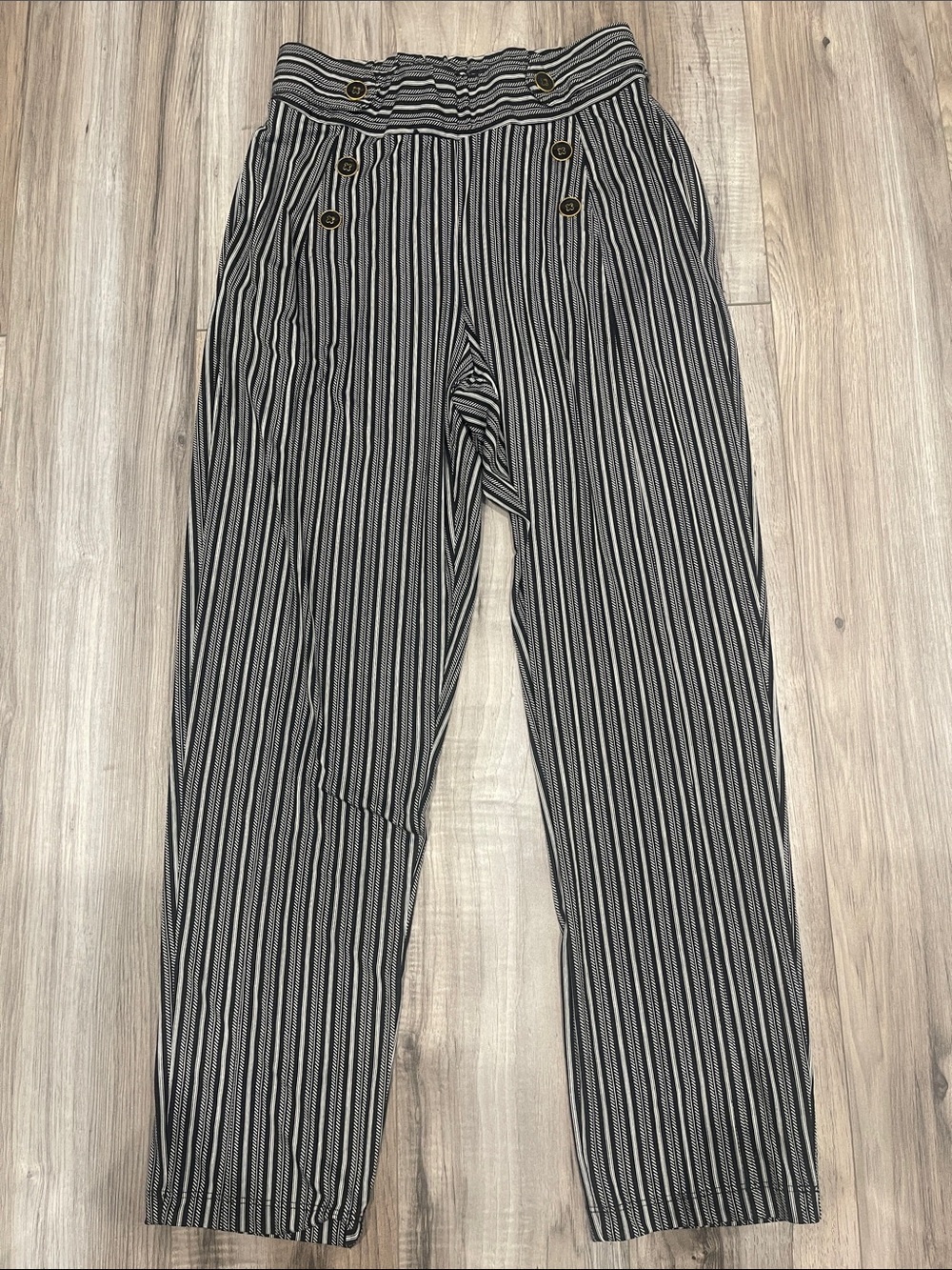 Robert Louis Black and White Striped High-Waist Trousers